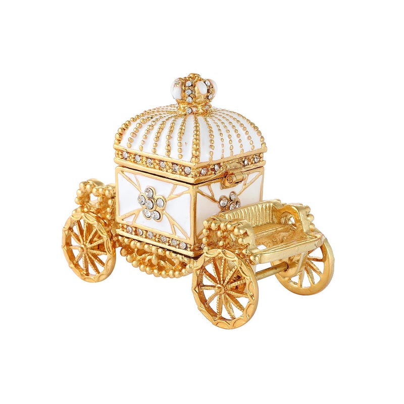 QIFU Enameled Royal Carriage Style Trinket Box Hinged, Unique Gift for Family - Image 1